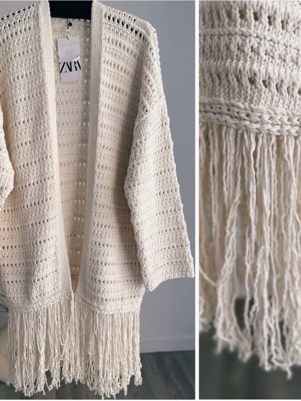 ZARA KNIT CARDIGAN WITH FRINGING